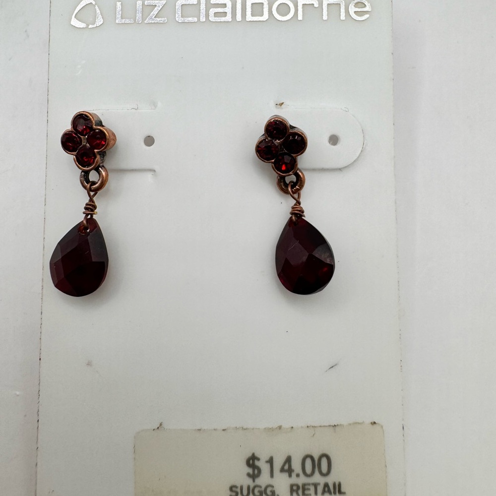 Liz Claiborne burgundy dangle pierced earrings new